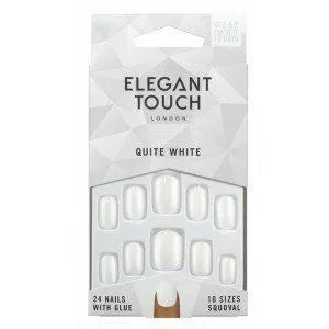 Elegant Touch Polished Colour 24 Nails With Glue Squoval Quite White